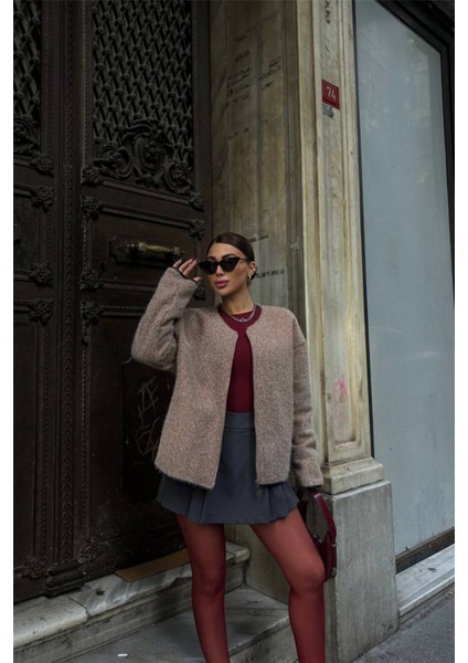 Munn Collection Kaşe Fermuarlı Bluz - Vizon