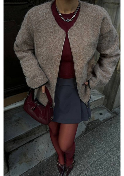 Munn Collection Kaşe Fermuarlı Bluz - Vizon fiyatları