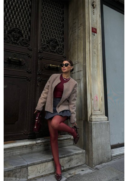 Munn Collection Kaşe Fermuarlı Bluz - Vizon fırsatları