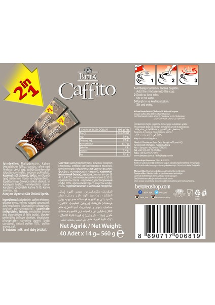 Şekersiz Hazır Kahve Display Kutuda 40 Adet x 14 GR