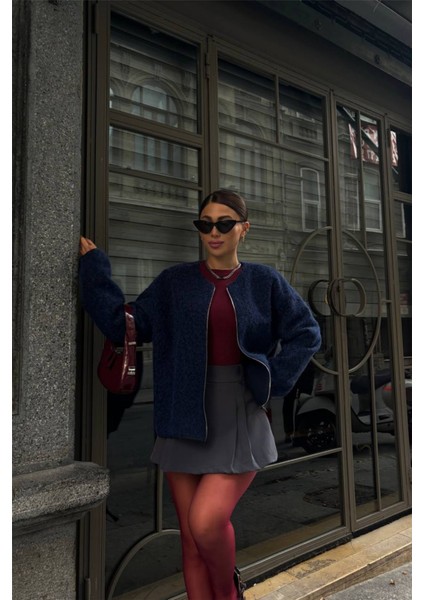 Munn Collection Kaşe Fermuarlı Bluz - Lacivert
