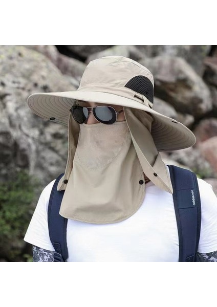 Erkek Kamuflaj Güneş Şapkası Maske Şal Çıkarılabilir Güneş Şapkası (Yurt Dışından)