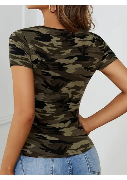 Munn Collection Kadın Kısa Kollu Bisiklet Yaka Dekolteli Süprem Bluz fırsatları