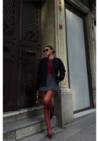 Munn Collection Kaşe Fermuarlı Bluz - Siyah