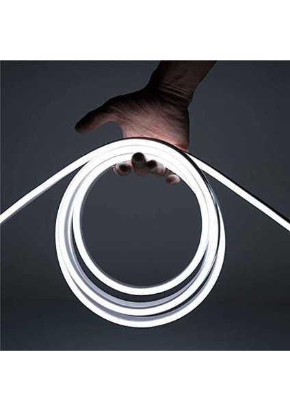 Dükkan 12V Trafolu Neon LED Işık | Tak-Çalıştır Trafolu Neon Şerit LED Esnek Silikonlu Aydınlatma LED Hortum (5 Metre, Beyaz)