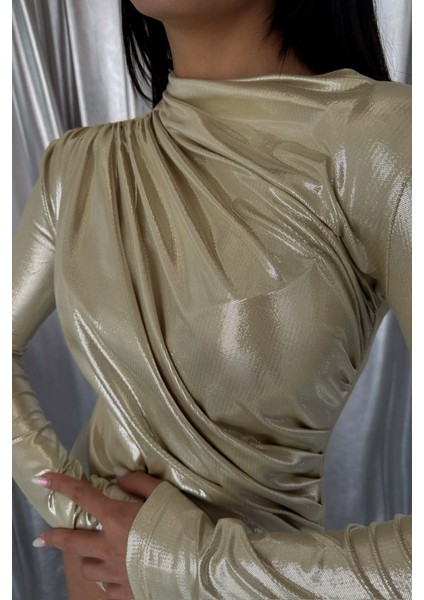 Parlak Omuz Drapeli Bodysuit - Sarı modelleri