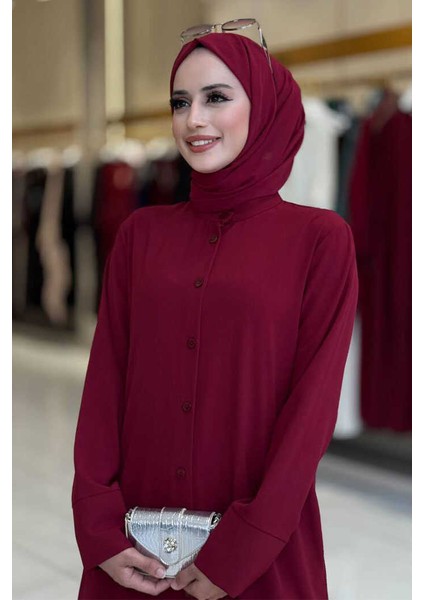 Düğmeli Cepli Tunik ve Pantolon Ikili Takım 8682 Bordo fırsatları