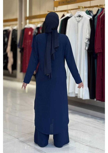 Düğmeli Cepli Tunik ve Pantolon Ikili Takım 8682 Lacivert