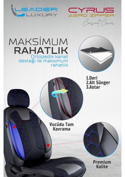 Subaru Xv Uyumlu Lüx Deri Detaylı Oto Koltuk Kılıfı Ön Arka Takım Venüs Siyah Mavi Autogoodstore