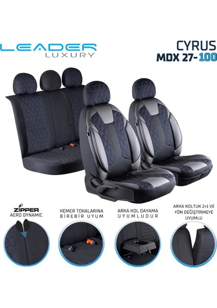 Land Rover Freelander Uyumlu Lüx Deri Detaylı Oto Koltuk Kılıfı Ön Arka Takım Venüs Siyah Mavi Autogoodstore fiyatları