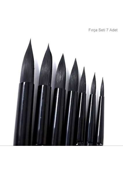 Fırça Seti, Tahrir Fırçası, Minyatür, Tezhip, Resim, Suluboya, Yağlı Boya-Sincap Kılı 7'li Set