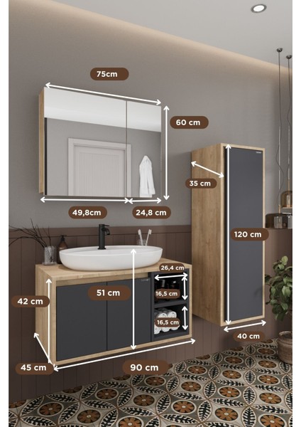 Lale 90 cm %100 Mdf Lavabolu Banyo Dolabı + Boy Dolabı indirimleri