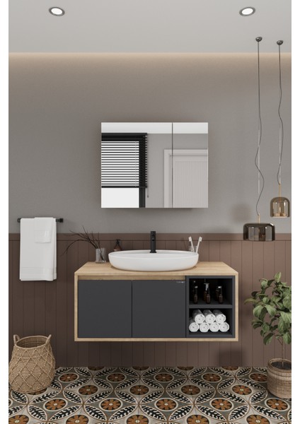 Lale 100 cm %100 Mdf Lavabolu Banyo Dolabı + Aynalı Dolap fiyatları