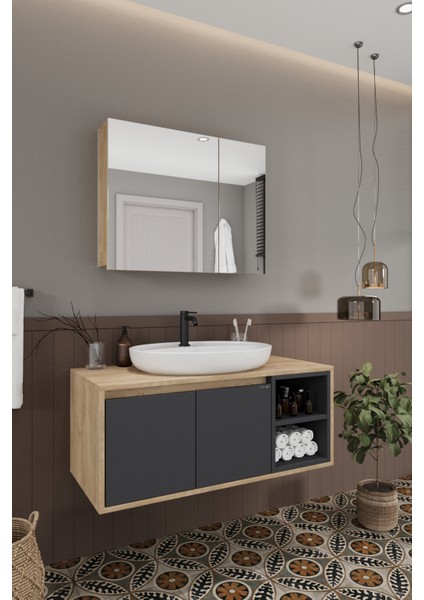 Lale 100 cm %100 Mdf Lavabolu Banyo Dolabı + Aynalı Dolap modelleri