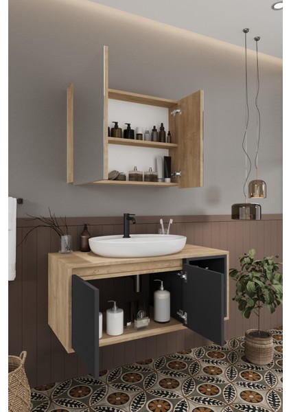 Lale 100 cm %100 Mdf Lavabolu Banyo Dolabı + Aynalı Dolap fırsatları