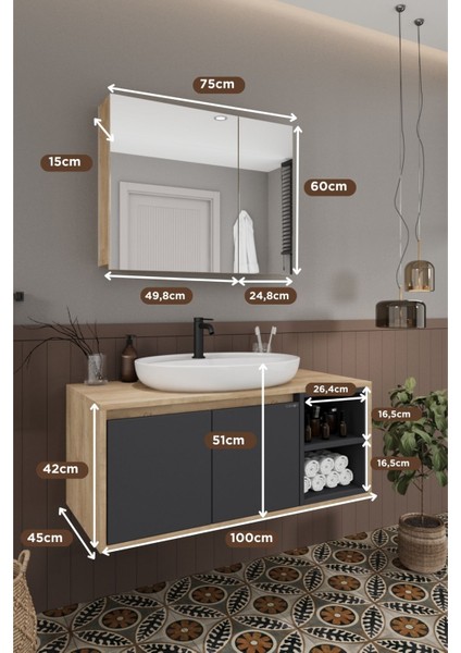 Lale 100 cm %100 Mdf Lavabolu Banyo Dolabı + Aynalı Dolap indirimleri