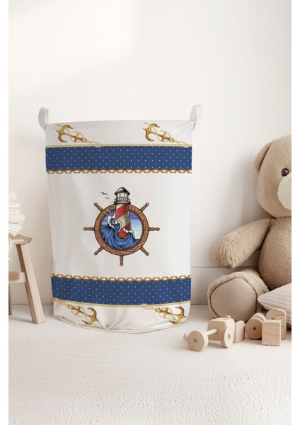 Denizci Çapa Desenli Çocuk ve Bebek Odası Düzenleyici Oyuncak Veya Kirli Sepeti TLAS-320