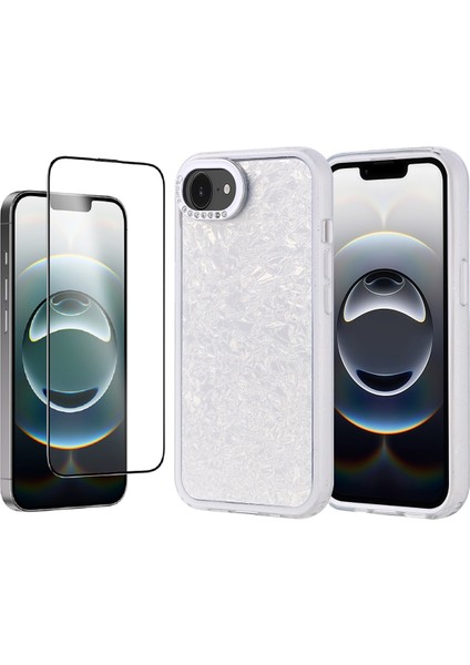 Apple iPhone 16E Kılıf Taşlı Tasarımlı Zore Kapi Kapak + Temperli Cam Ekran Koruyucu