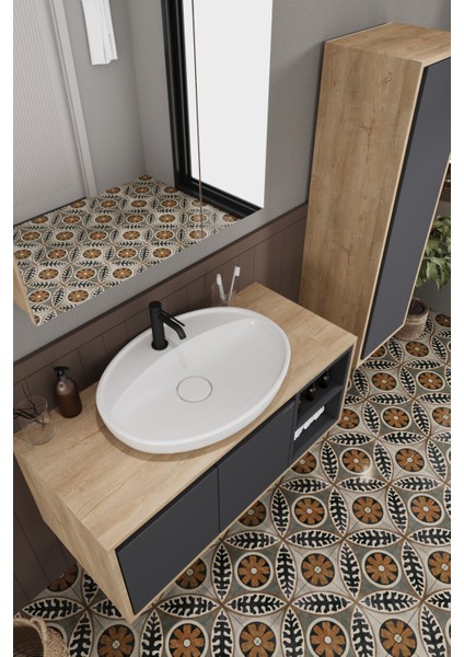 Lale 100 cm %100 Mdf Lavabolu Banyo Dolabı + Aynalı Dolap + Boy Dolabı fiyatları