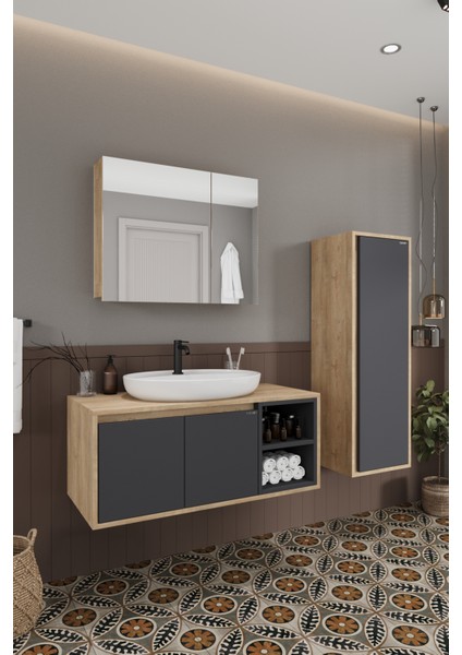 Lale 100 cm %100 Mdf Lavabolu Banyo Dolabı + Aynalı Dolap + Boy Dolabı modelleri