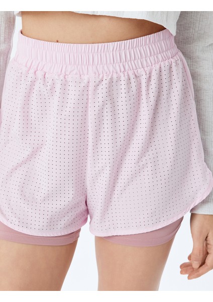 Yüksek Bel Taytlı Renk Bloklu Beli Lastikli Spor Şort