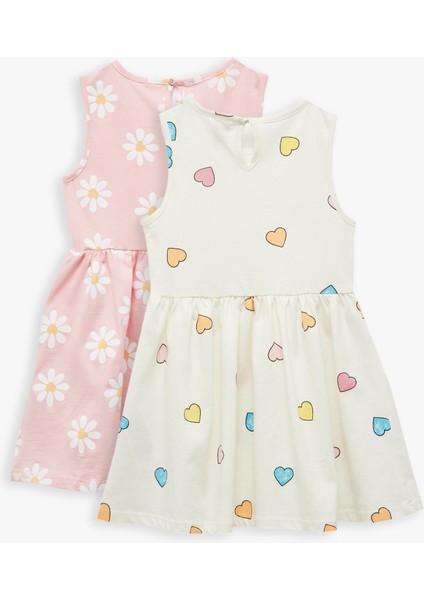 Kalp ve Çiçek Desenli Pamuklu Bisiklet Yaka 2'li Elbise Seti fiyatları