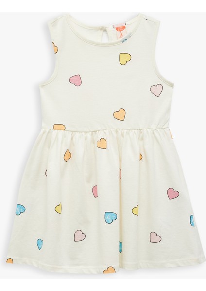 Kalp ve Çiçek Desenli Pamuklu Bisiklet Yaka 2'li Elbise Seti fırsatları