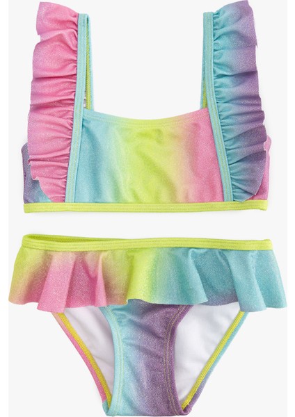 Parlak Askılı Fırfırlı Bikini Takımı