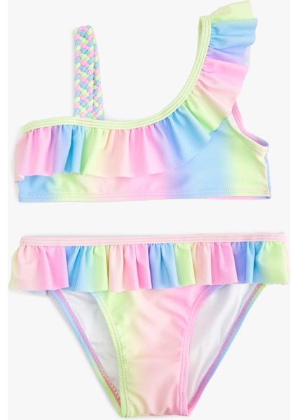 Fırfırlı Tek Omuz Ince Askılı Bikini Takımı
