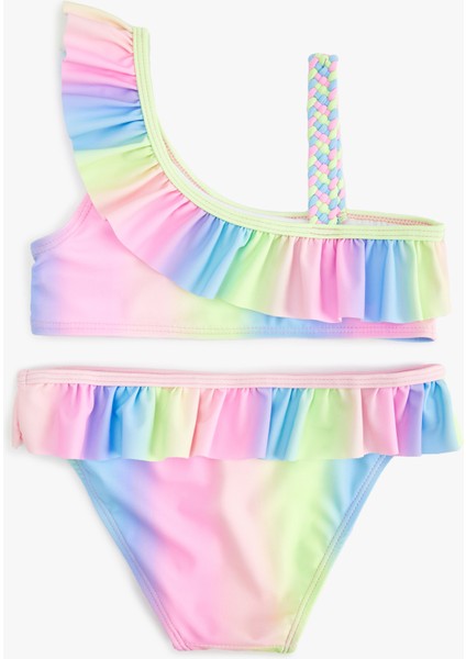 Fırfırlı Tek Omuz Ince Askılı Bikini Takımı