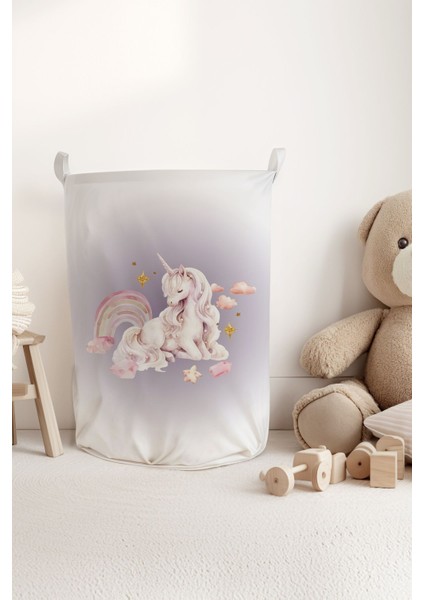 Mor Unicorn Desenli Çocuk ve Bebek Odası Düzenleyici Oyuncak Veya Kirli Sepeti TLAS-321