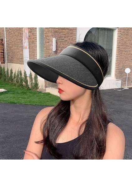 Güneşlik ve Güneş Koruyucu Hasır Şapka Açık Hava Sporları Büyük Saçak Anti-Uv Üstsüz Ayarlanabilir Şapka (Yurt Dışından)