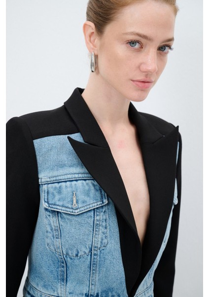 Denim Garnili Crop Ceket Siyah 11944905000 fiyatları