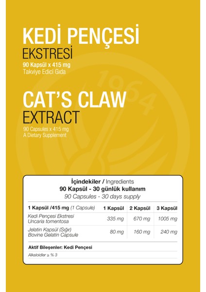 Sepe Natural Cat'S Claw Ekstraktı 90 Kapsül X 360Mg | Kedi Pençesi modelleri