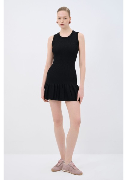 Volanlı Mini Triko Elbise Siyah 12445179000 modelleri