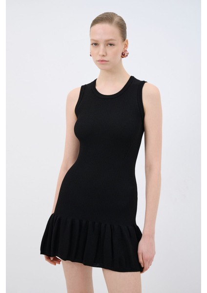 Volanlı Mini Triko Elbise Siyah 12445179000 fırsatları