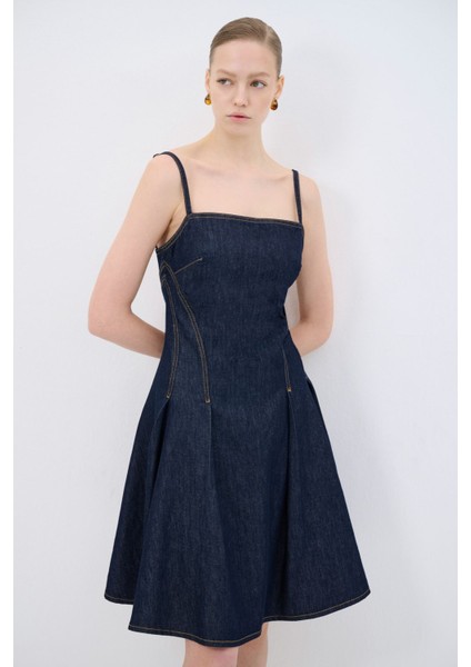 Volanlı Mini Denim Elbise