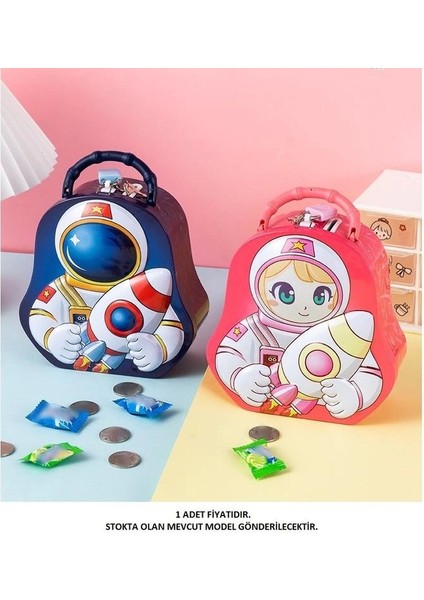 S-256 (13-18) Astronot Saplı Kilitli Metal Kumbara 3+ - Tekli