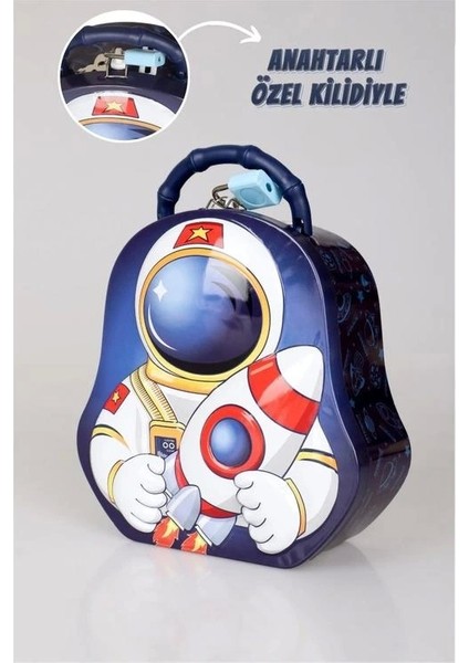 S-256 (13-18) Astronot Saplı Kilitli Metal Kumbara 3+ - Tekli modelleri