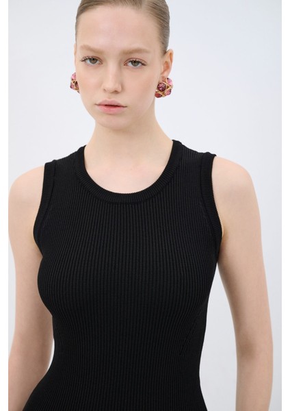 Volanlı Mini Triko Elbise Siyah 12445179000