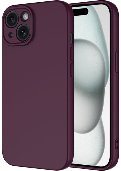 iPhone 15 Kılıf Lansman Içi Kadife Kamera Korumalı Mara Silikon Kılıf - Koyu Mor
