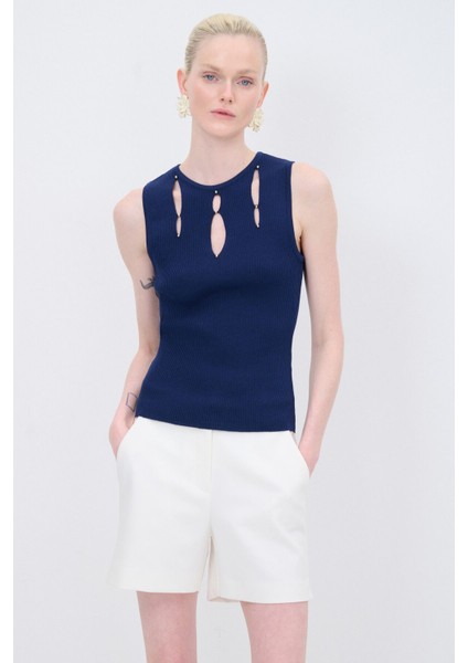 Damla Detaylı Triko Bluz Lacivert 11545172000