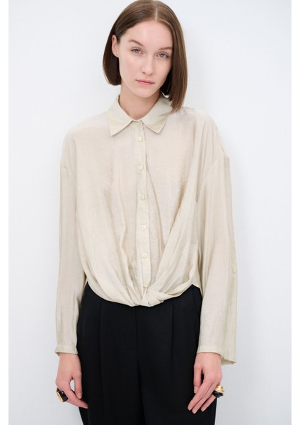 V Yaka Büzgülü Gömlek