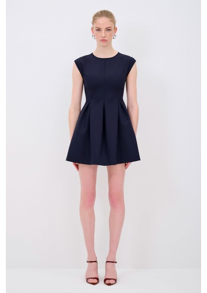 Pileli Mini Elbise Lacivert 12442882002