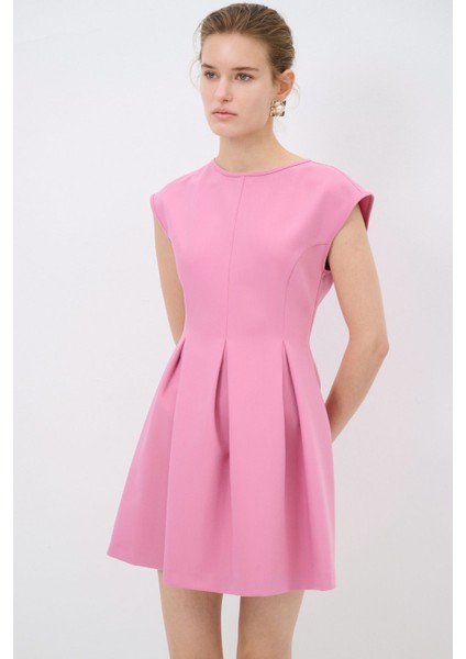 Pileli Mini Elbise Pembe 12442882002