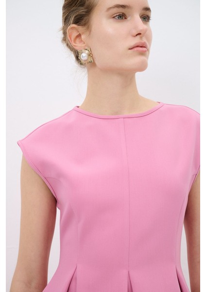 Pileli Mini Elbise Pembe 12442882002
