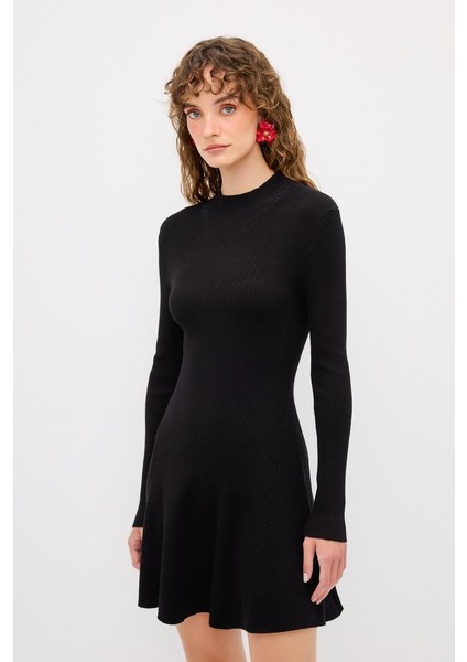 Boğazlı Triko Elbise Siyah 12444055000