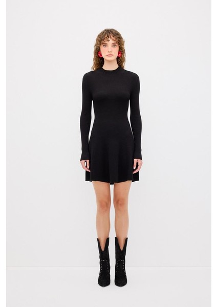 Boğazlı Triko Elbise Siyah 12444055000 modelleri