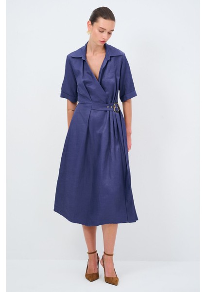 Toka Detaylı Uzun Kol Midi Boy Elbise modelleri