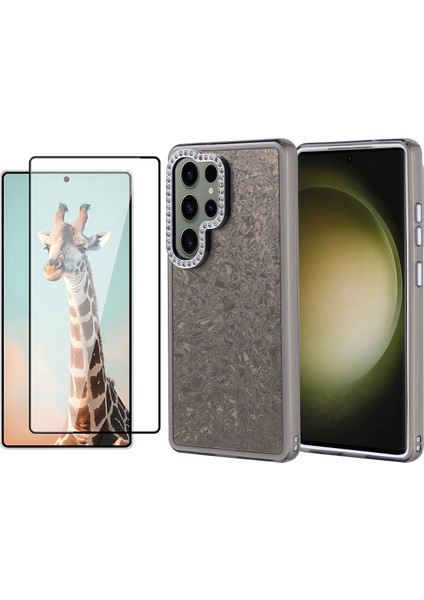 Samsung Galaxy S25 Ultra Kılıf Taşlı Tasarımlı Zore Kapi Kapak + Temperli Cam Ekran Koruyucu
